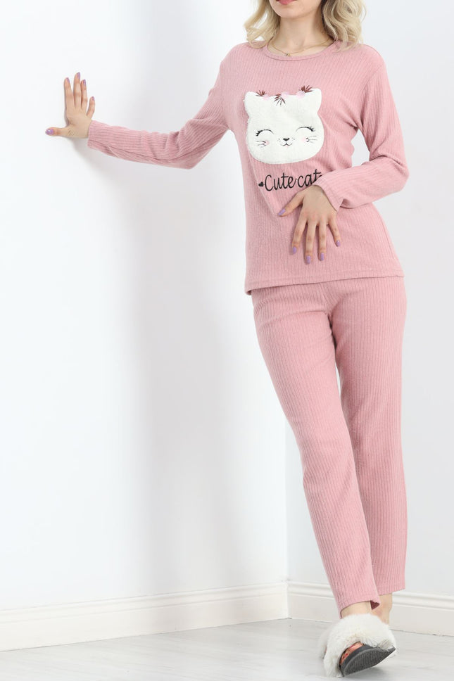 Nakışlı Fitilli Pijama Takımı Pembe - 19217.1048.