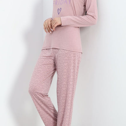 Baskılı Poliviskon Pijama Takımı Koyupembe - 302.1287.