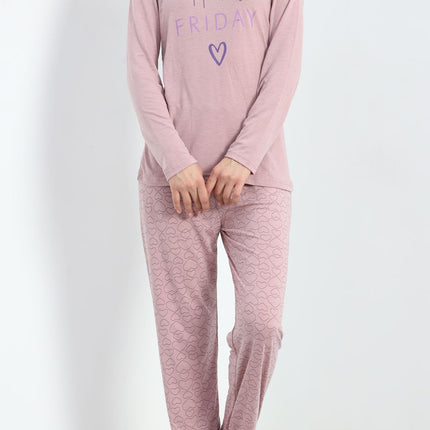 Baskılı Poliviskon Pijama Takımı Koyupembe - 302.1287.