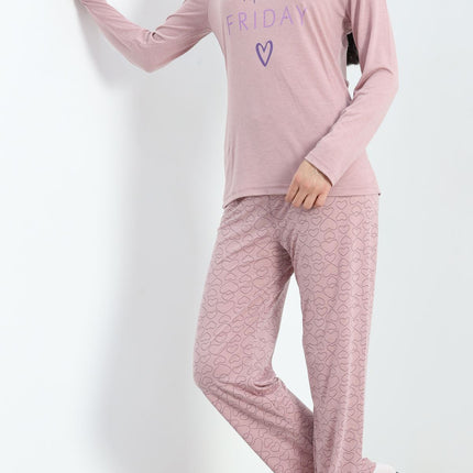 Baskılı Poliviskon Pijama Takımı Koyupembe - 302.1287.