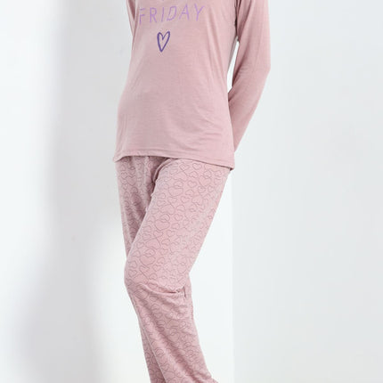 Baskılı Poliviskon Pijama Takımı Koyupembe - 302.1287.