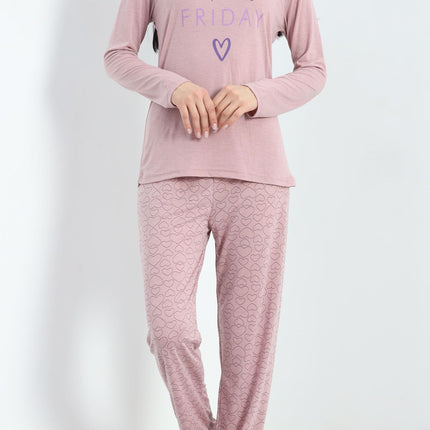 Baskılı Poliviskon Pijama Takımı Koyupembe - 302.1287.