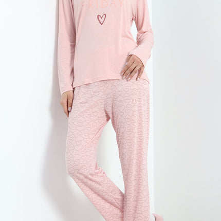 Baskılı Poliviskon Pijama Takımı Tozpembe - 302.1287.