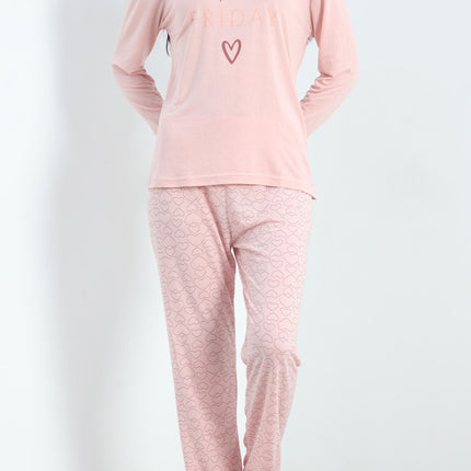 Baskılı Poliviskon Pijama Takımı Tozpembe - 302.1287.