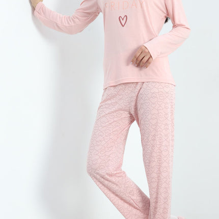 Baskılı Poliviskon Pijama Takımı Tozpembe - 302.1287.