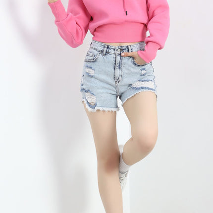 3 İplik Kapşonlu Crop Sweat Pembe - 20967.1878.