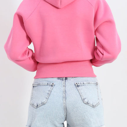 3 İplik Kapşonlu Crop Sweat Pembe - 20967.1878.