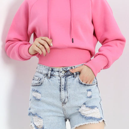 3 İplik Kapşonlu Crop Sweat Pembe - 20967.1878.