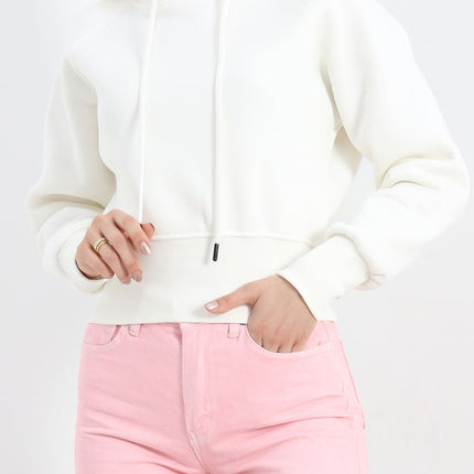 3 İplik Kapşonlu Crop Sweat Ekru - 20967.1878.