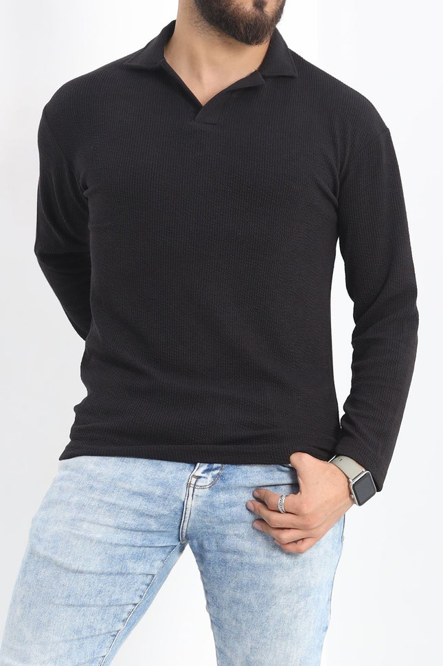 Polo Yaka Uzun Kol Erkek Sweatshirt Siyah - 20127.1874.