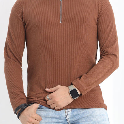 Polo Yaka Fermuarlı Erkek Sweatshirt Kahve - 20128.1874.