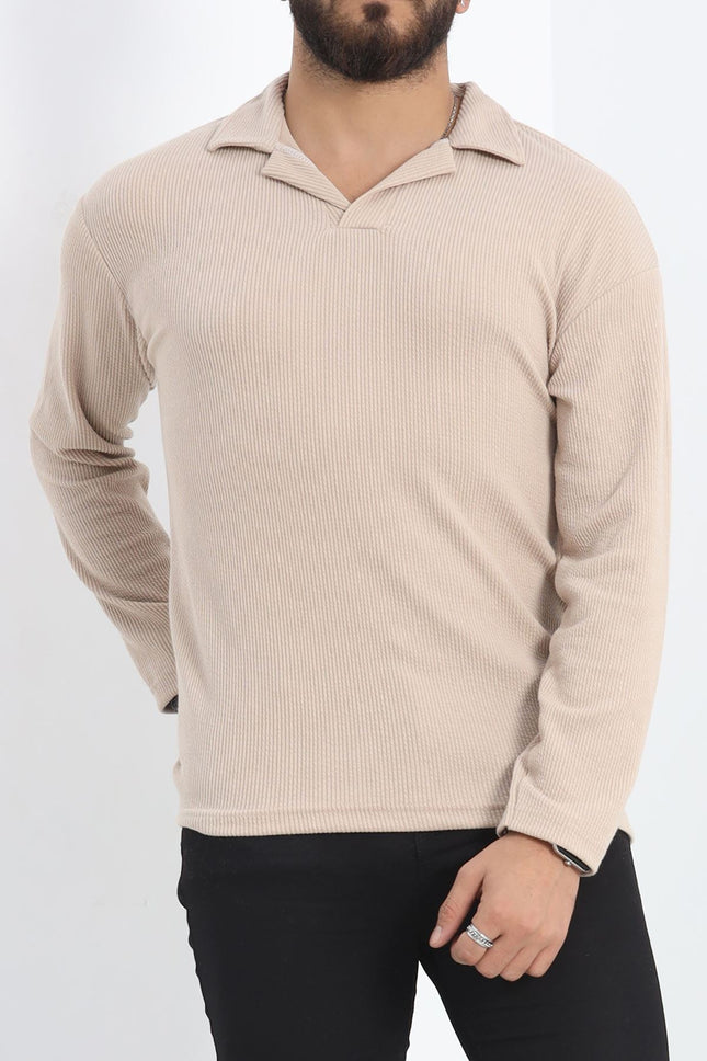 Polo Yaka Uzun Kol Erkek Sweatshirt Taş - 20127.1874.