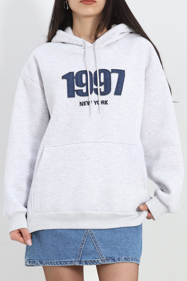 Kot Nakışlı Oversize 3 İplik Sweat Gri - 2442.336.