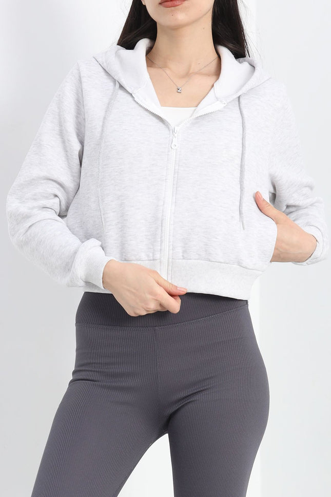 Kapşonlu Crop Sweat Gri - 20750.1873.