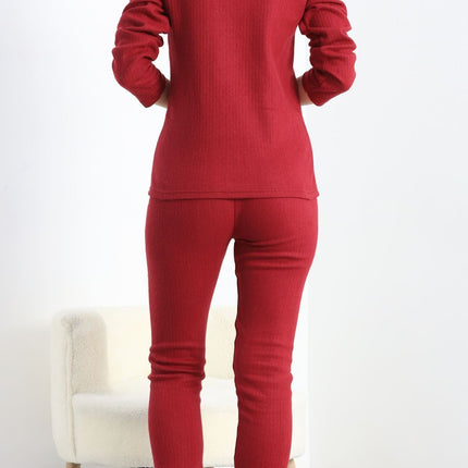 Nakışlı Fitilli Pijama Takımı Bordo1 - 19219.1048.