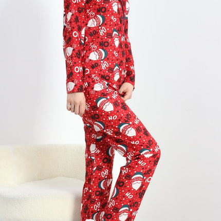 Düğmeli Süet Pijama Takımı Kırmızıbeyaz - 6486.1902.