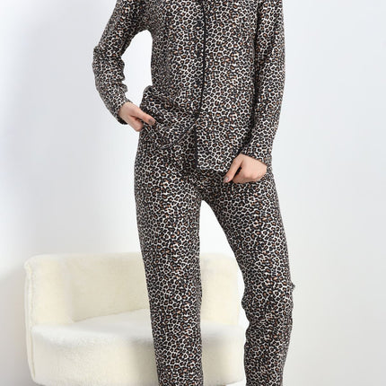 Düğmeli Süet Pijama Takımı Leopar - 6486.1902.