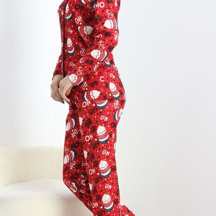 Düğmeli Süet Pijama Takımı Kırmızıbeyaz - 6486.1902.