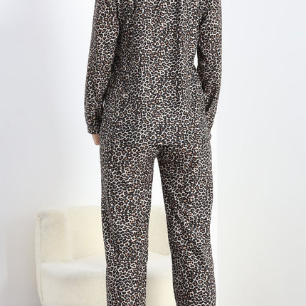 Düğmeli Süet Pijama Takımı Leopar - 6486.1902.