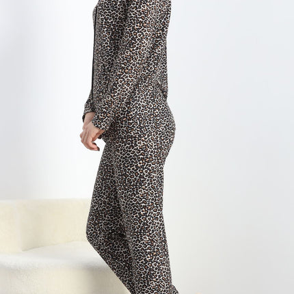 Düğmeli Süet Pijama Takımı Leopar - 6486.1902.