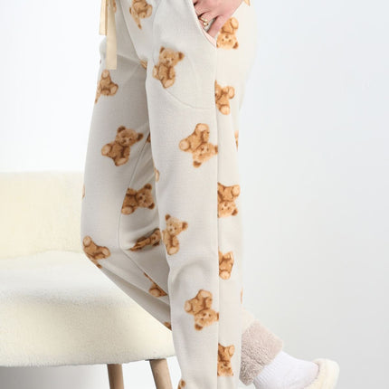 Paçası Peluşlu Polar Cepli Pijama Altı Taş - 20581.1287.