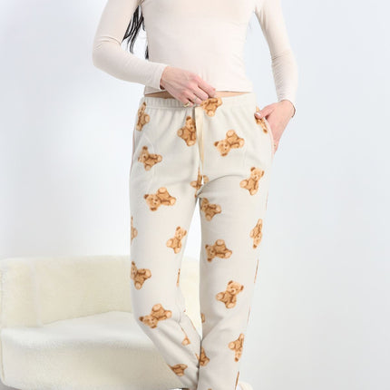 Paçası Peluşlu Polar Cepli Pijama Altı Taş - 20581.1287.