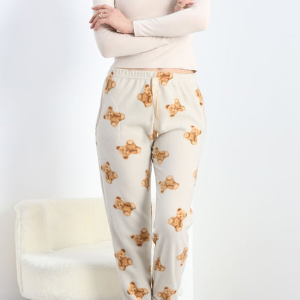 Paçası Peluşlu Polar Cepli Pijama Altı Taş - 20581.1287.