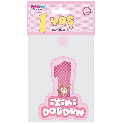 Pembe İyiki Doğdun 1 Yaş Kız Süs Seti