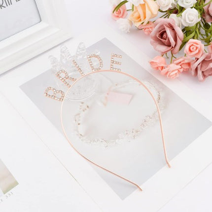 Rose Gold Bekarlığa Veda Kristal Taş Bride Tacı